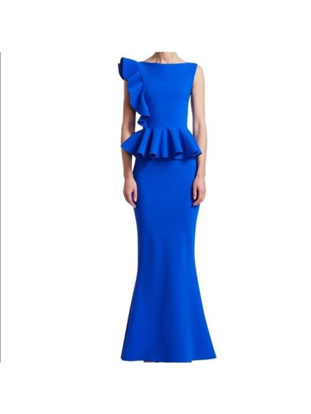 Chiara Boni La Petite Robe Eden Peplum Ruffled Royal Blue Gown Dress Size 42 / 6